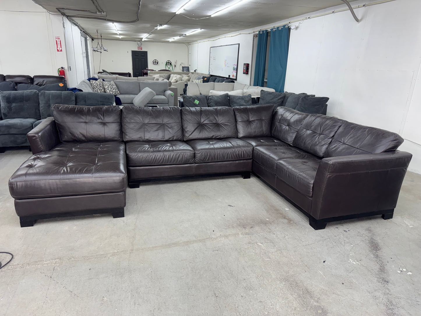 Dark Brown U Shape Leather Sectional Couch