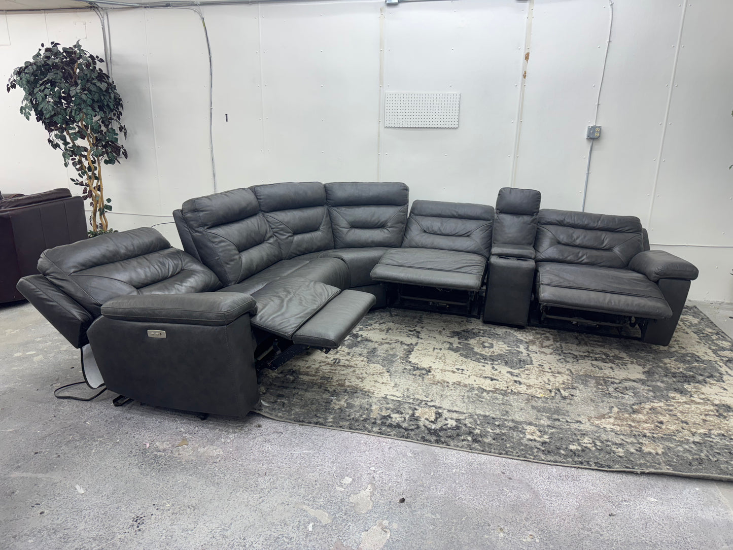 Charcoal Gray 6-Piece Modular Leather Sofa with 3 Electric Recliners