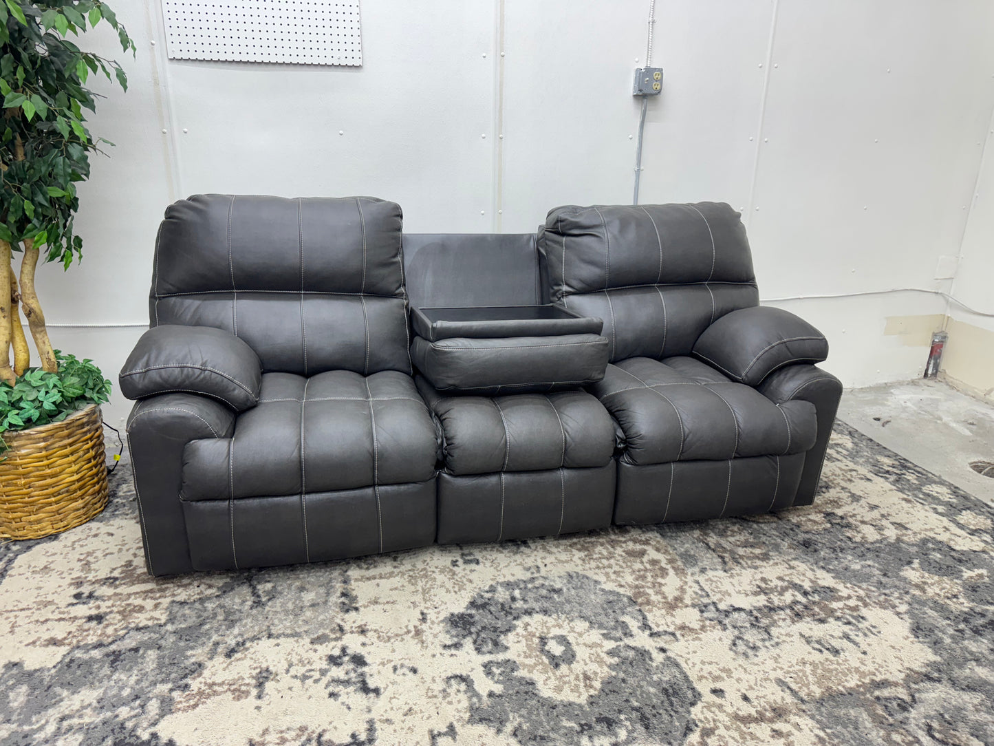 Charcoal Gray / Black Couch with Cupholders