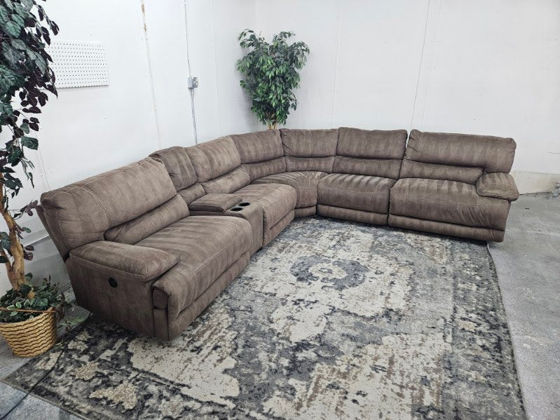Light Brown 6-Piece Modular Microfiber Sofa w/ Dual Recliners