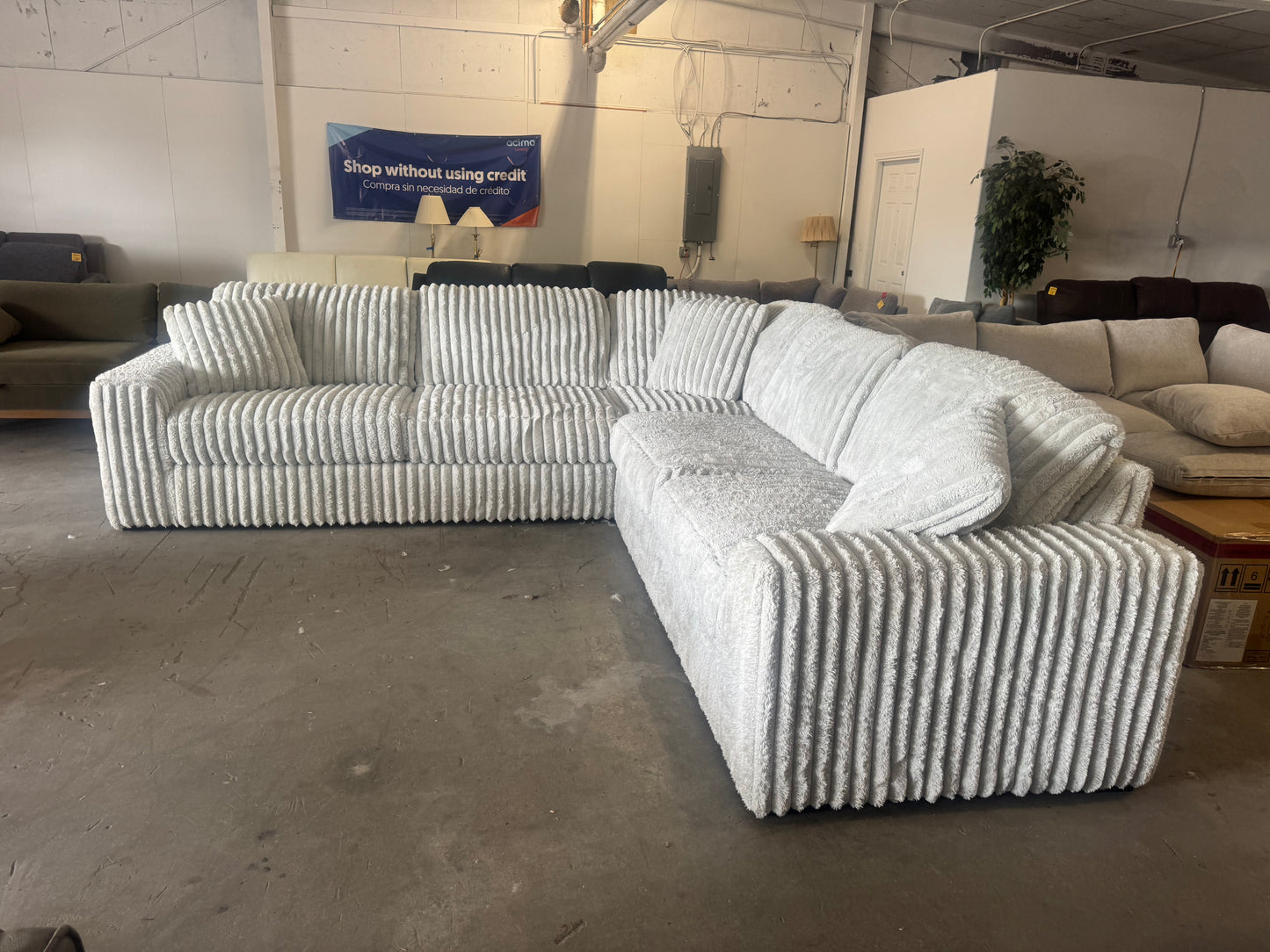 Light Gray Plush Corduroy 5-Piece Sectional