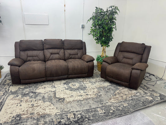 Couch & Recliner Set – Brown Microsuede Electric Reclining Sofa and Armchair