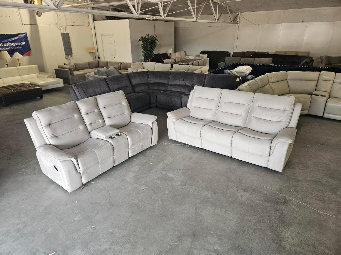 Gray Reclining Living Room Set – Power Sofa + Manual Loveseat