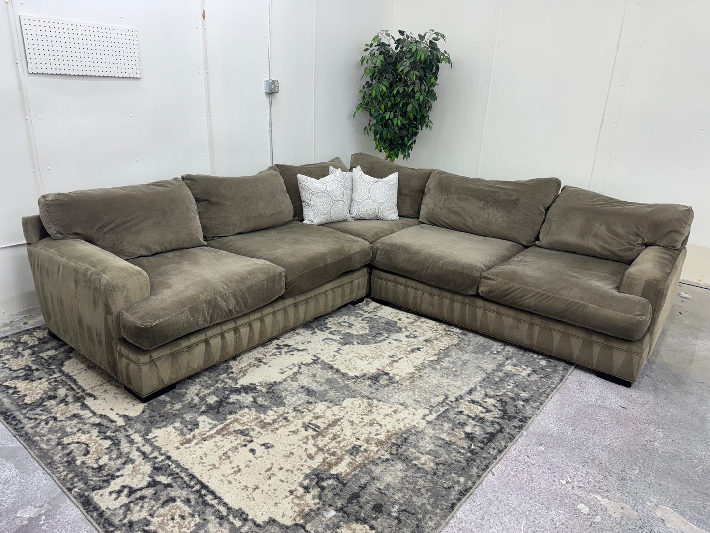 Gorgeous Taupe Deep-Seated Cindy Crawford Down-Filled Sectional Sofa