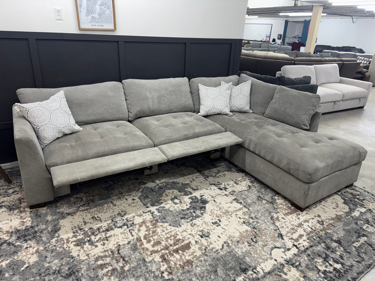 Gray L-Shaped Sectional with Two Electric Recliners