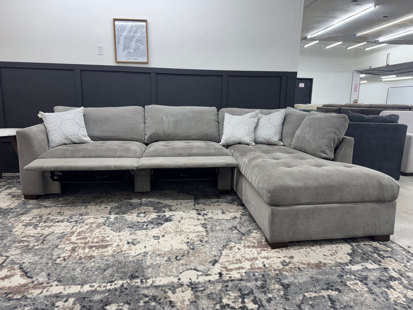 Gray L-Shaped Sectional with Two Electric Recliners