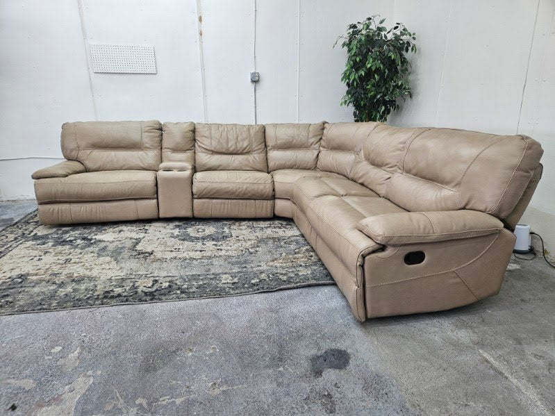 Beige Leather 6-Piece Modular Sofa with 3 Recliners