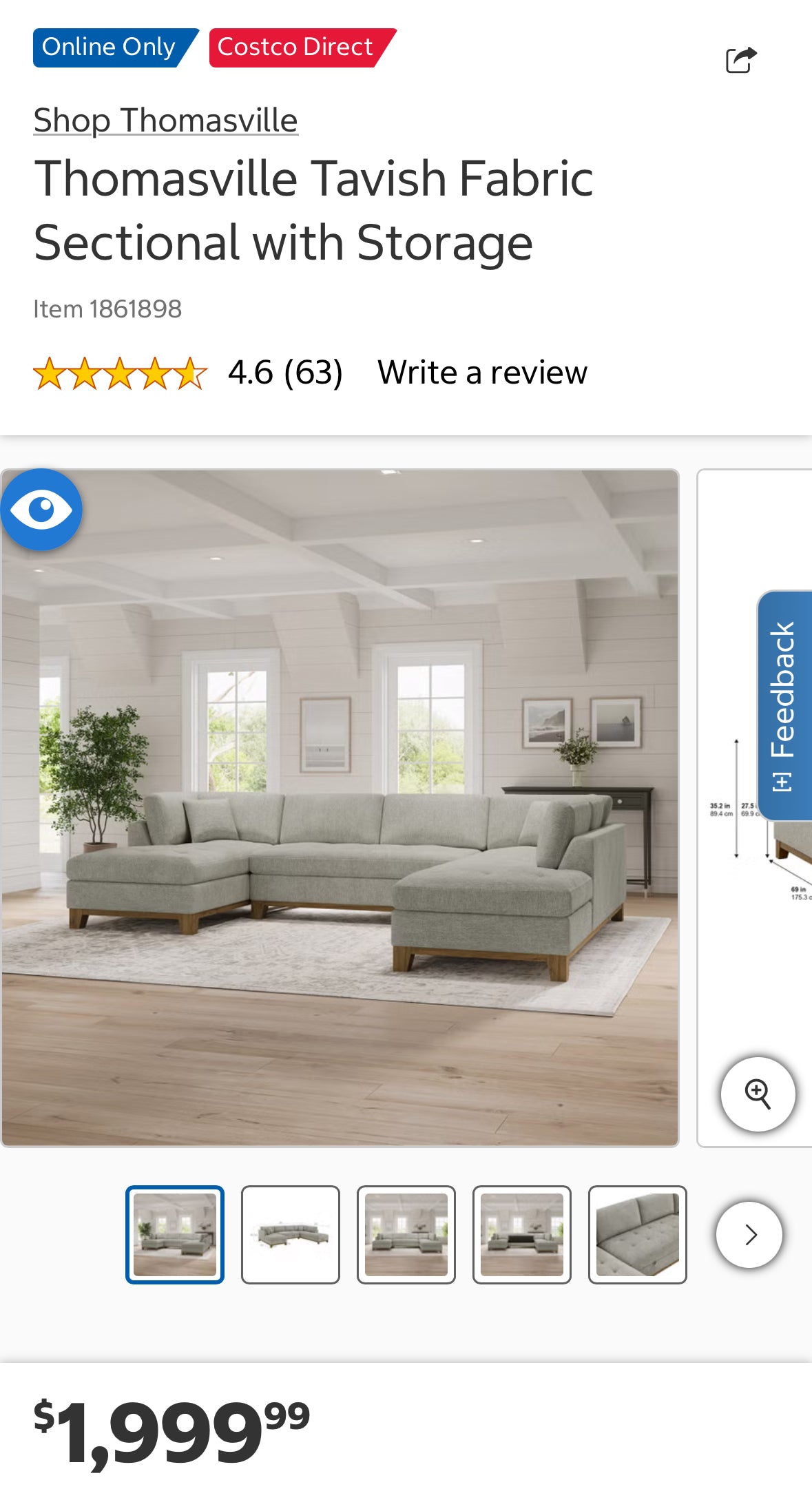 Brand New Gray Mid Century Modern U-Shaped Sectional with Dual Chaise Lounges