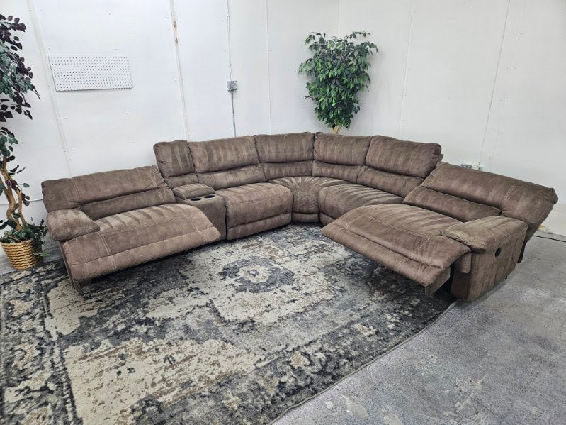 Light Brown 6-Piece Modular Microfiber Sofa w/ Dual Recliners