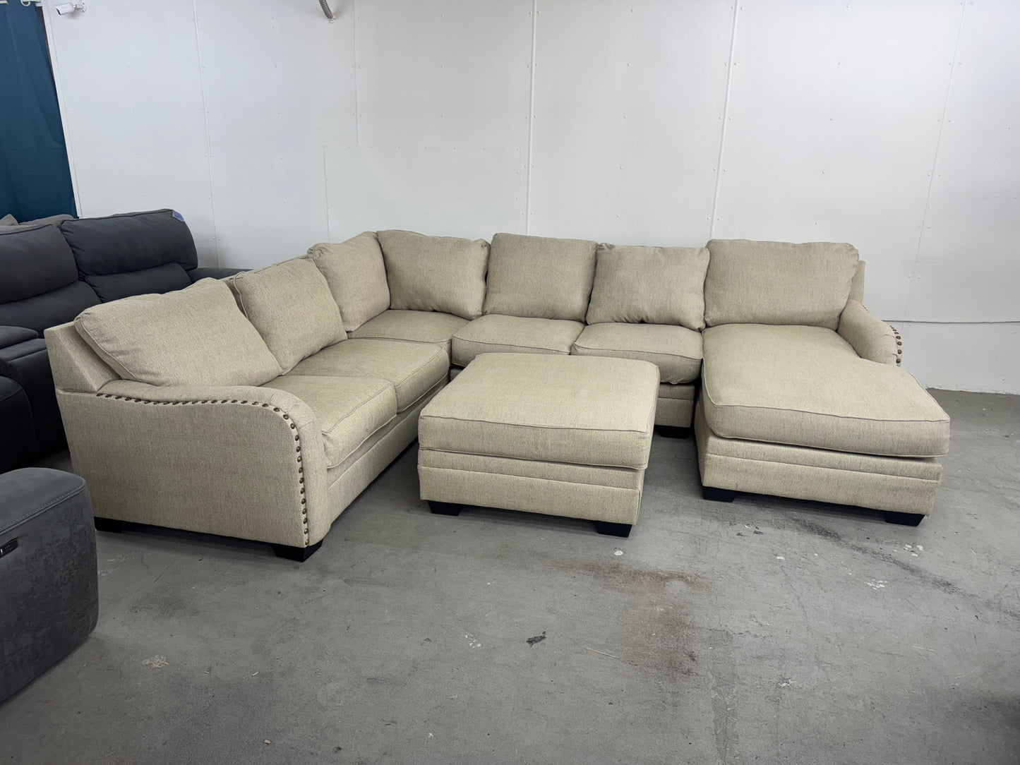 Beige U Shape Sectional with Storage Ottoman / Coffee Table