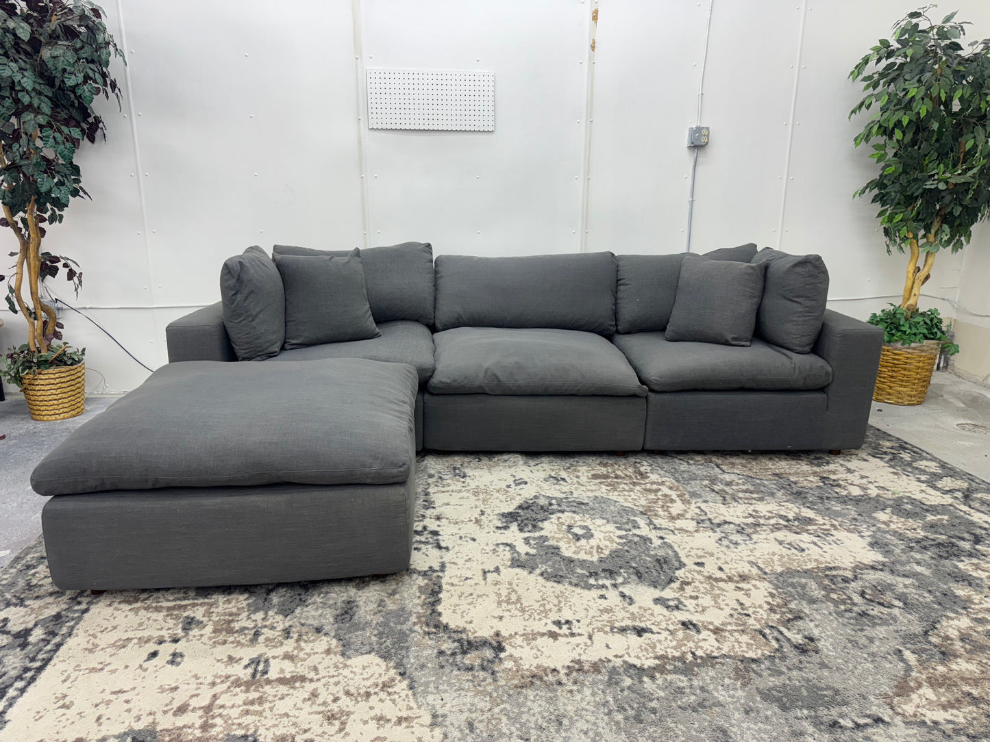 Gray 4-Piece Down-Filled Modular Cloud Sofa w/ Ottoman