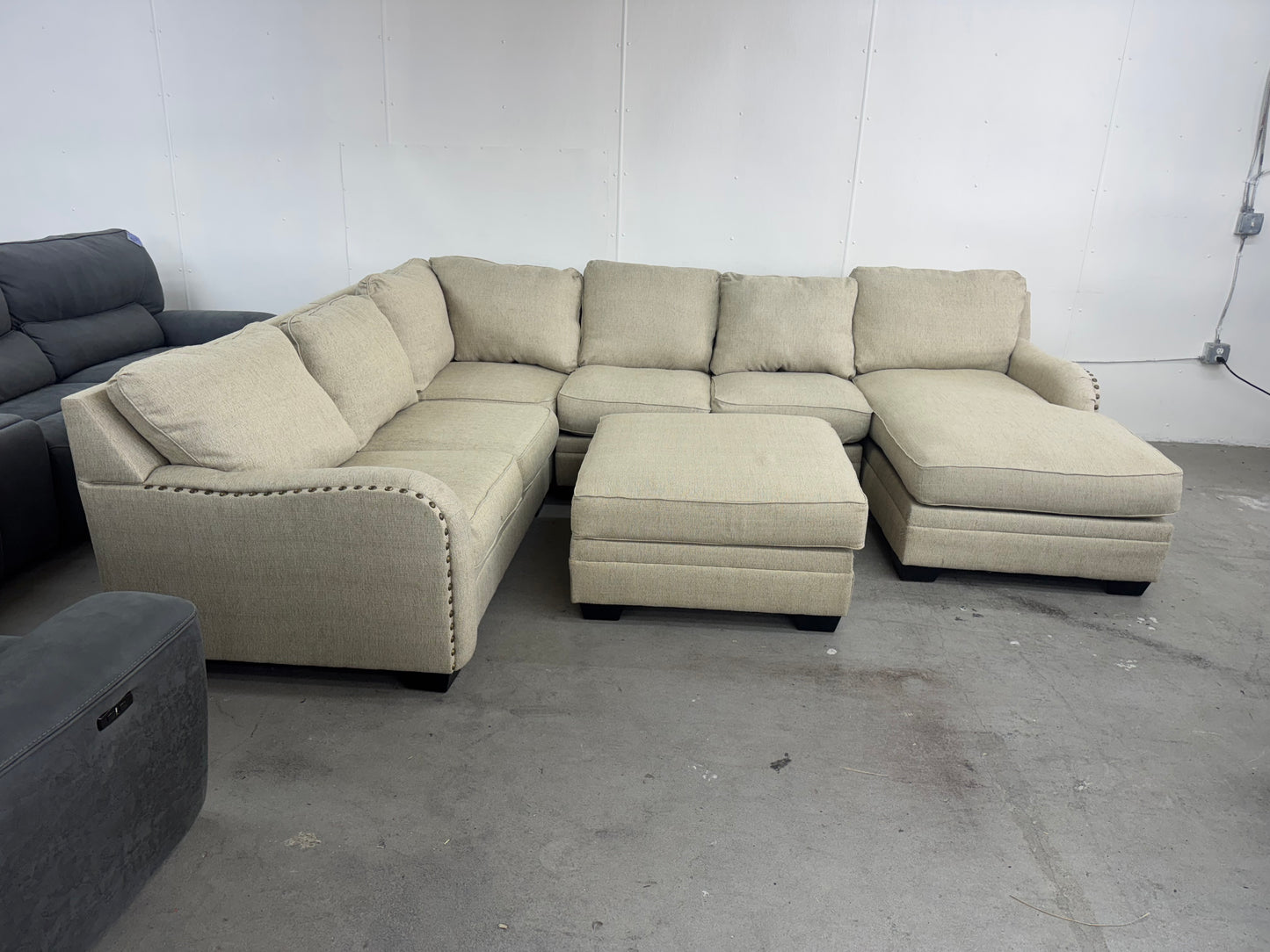 Beige U Shape Sectional with Storage Ottoman / Coffee Table
