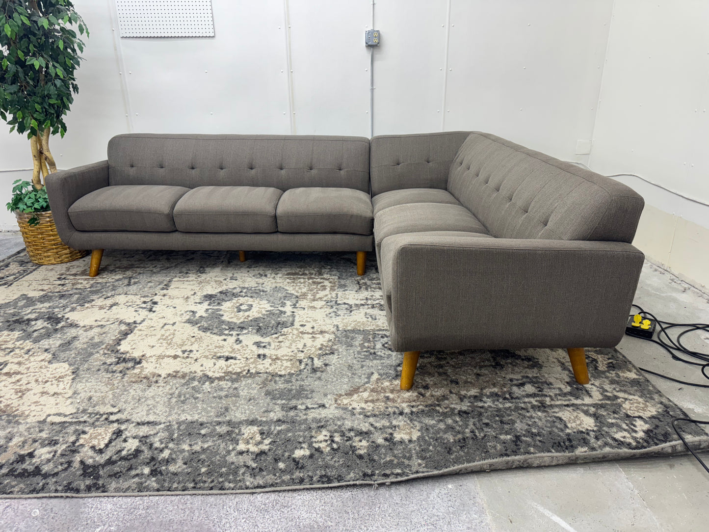 Gorgeous Taupe Mid Century Modern L Shape Sofa