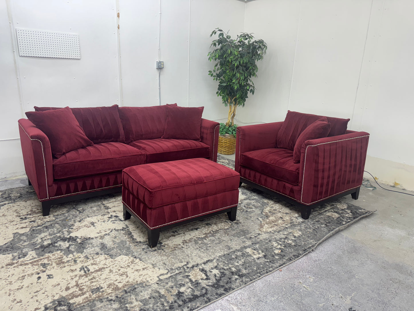 Red Velvet Couch, Armchair and Ottoman by Z Gallerie