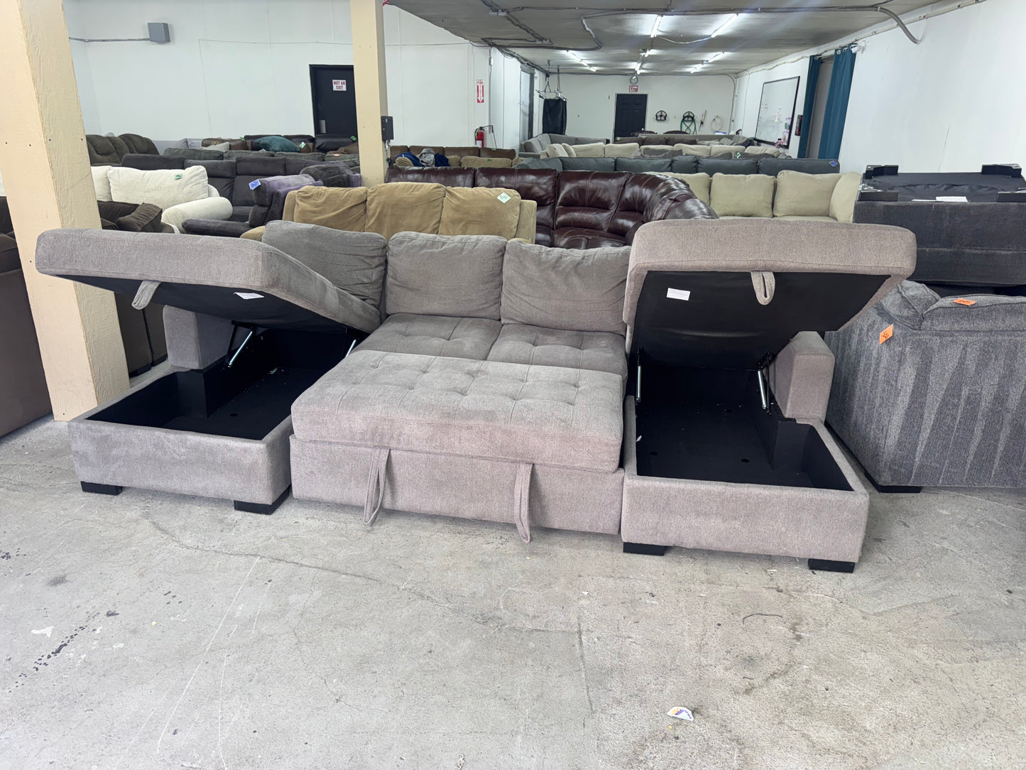 Gray Sleeper Sectional with Dual Storage Chaises