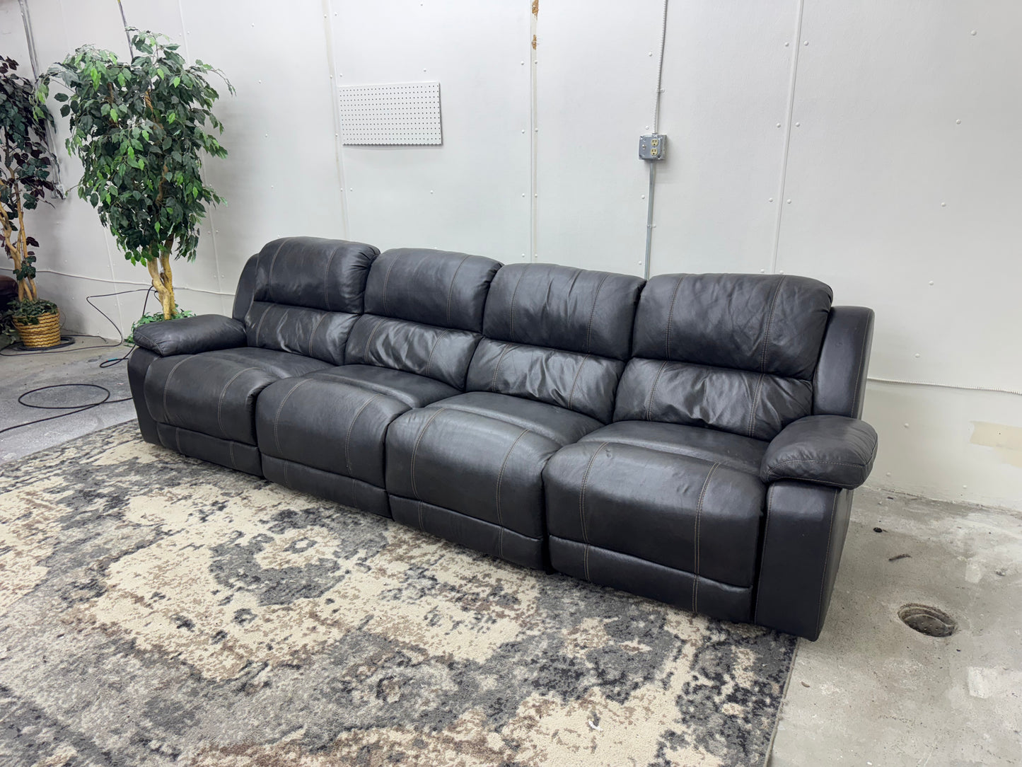 Charcoal Gray Theatre Style Modular 4PC Leather Reclining Couch