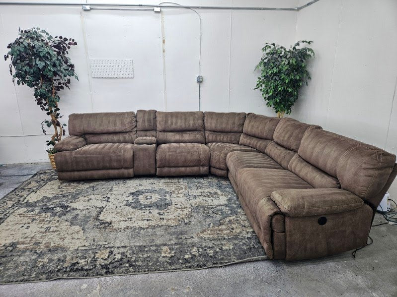 Light Brown 6-Piece Modular Microfiber Sofa w/ Dual Recliners