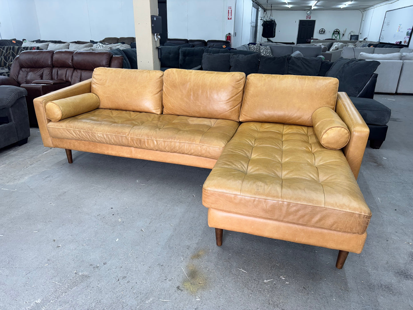 Poly and Bark Camel Brown Leather Sectional Couch