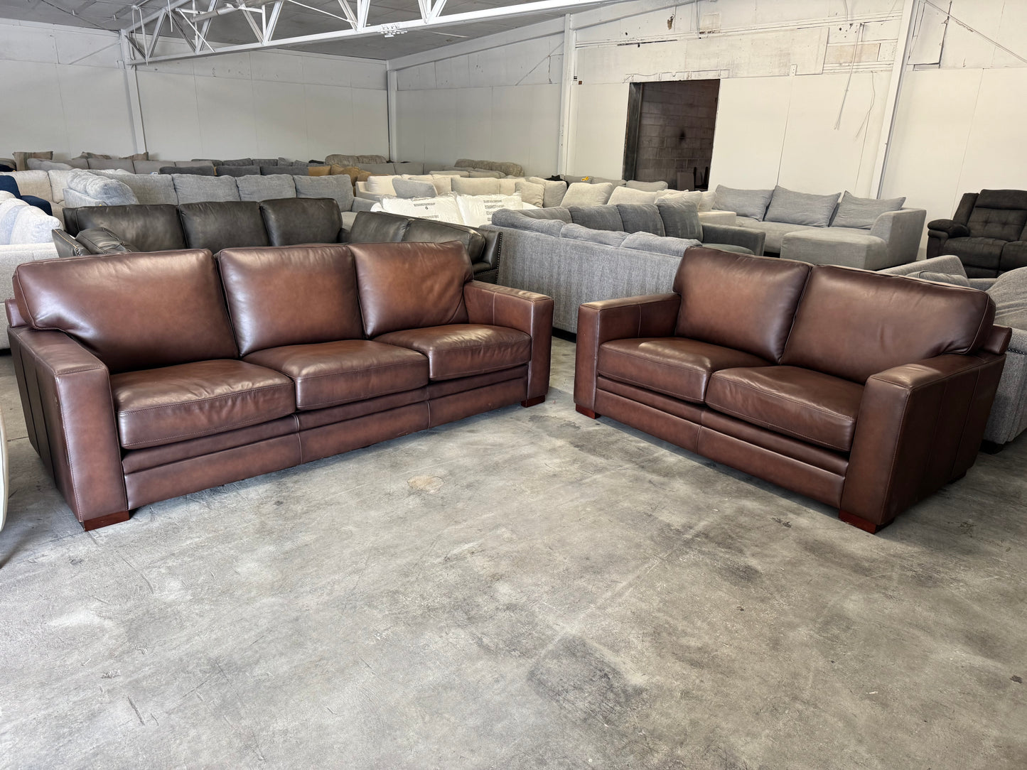 Brown Top Grain Leather Sofa & Loveseat Set