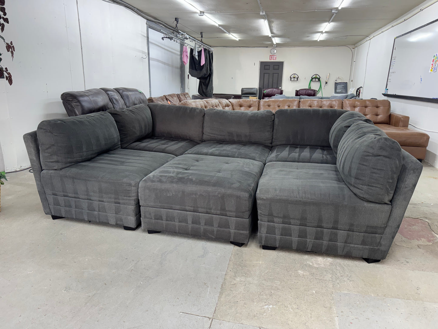 Gray Modular 6-Piece Sectional Couch with Storage Ottoman – Same Day Delivery Available!