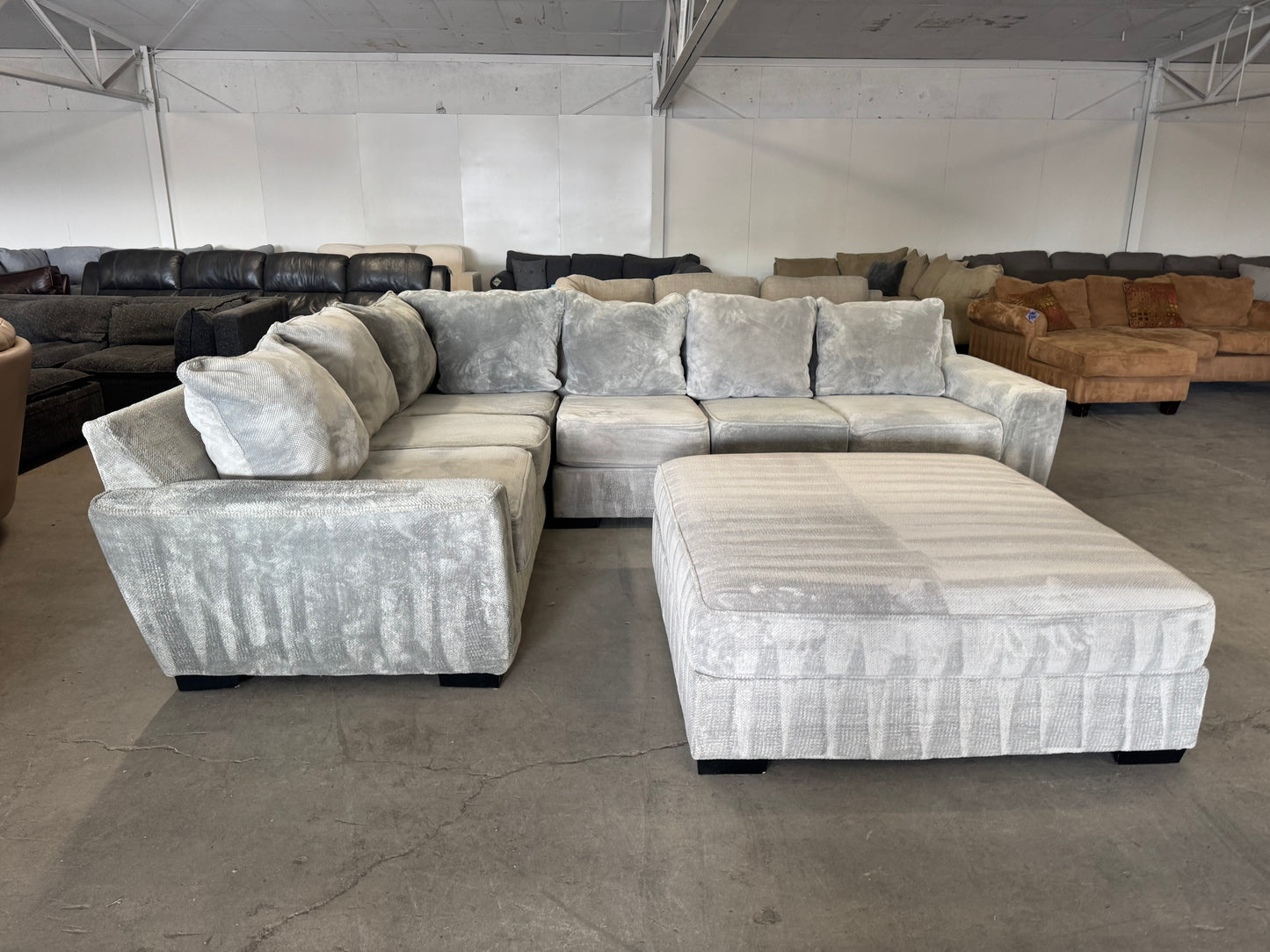 Huge Plush Light Gray L Shape Sectional Sofa with Oversized Ottoman