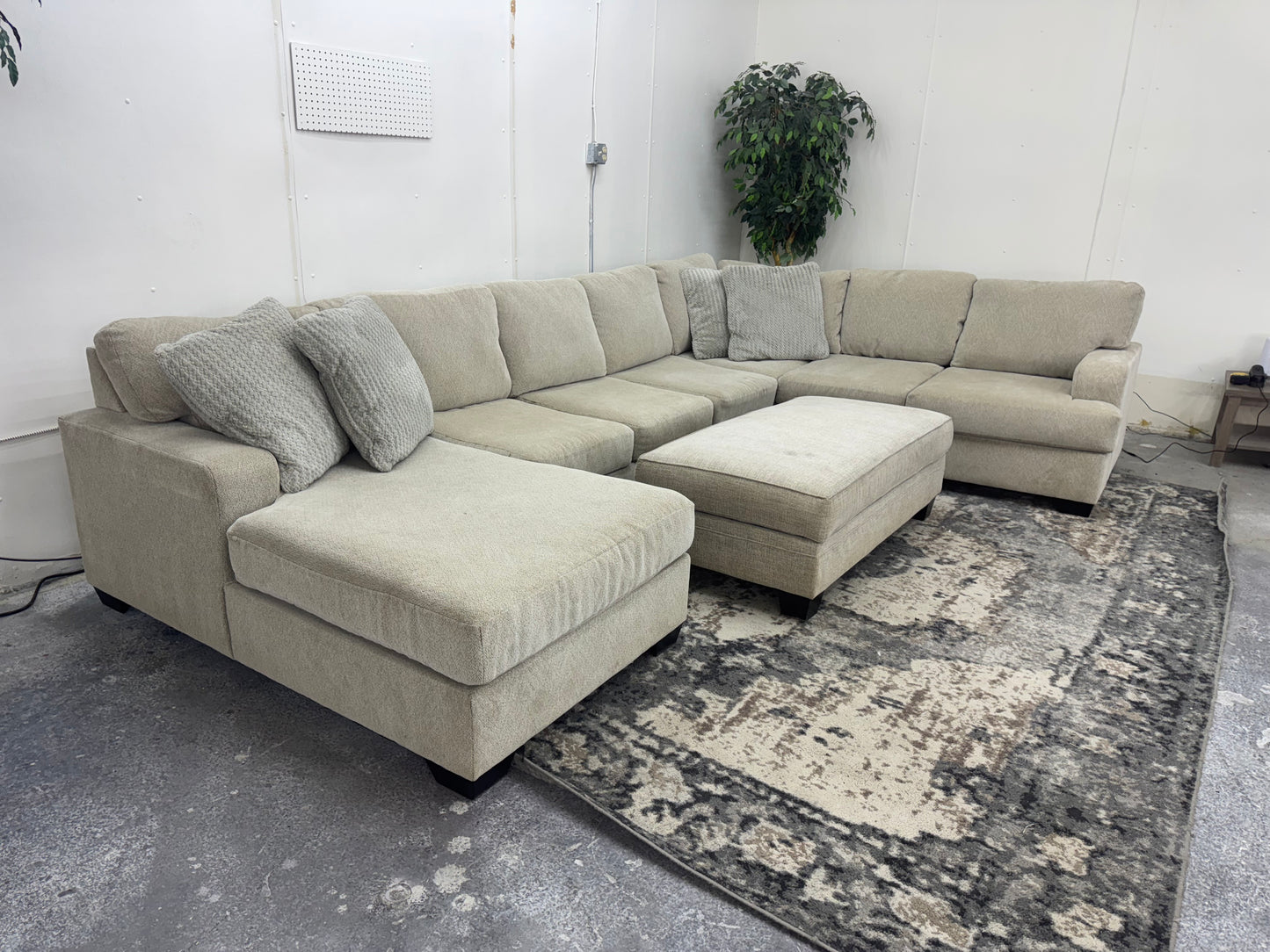 Huge Beige U-Shape Sectional with Ottoman