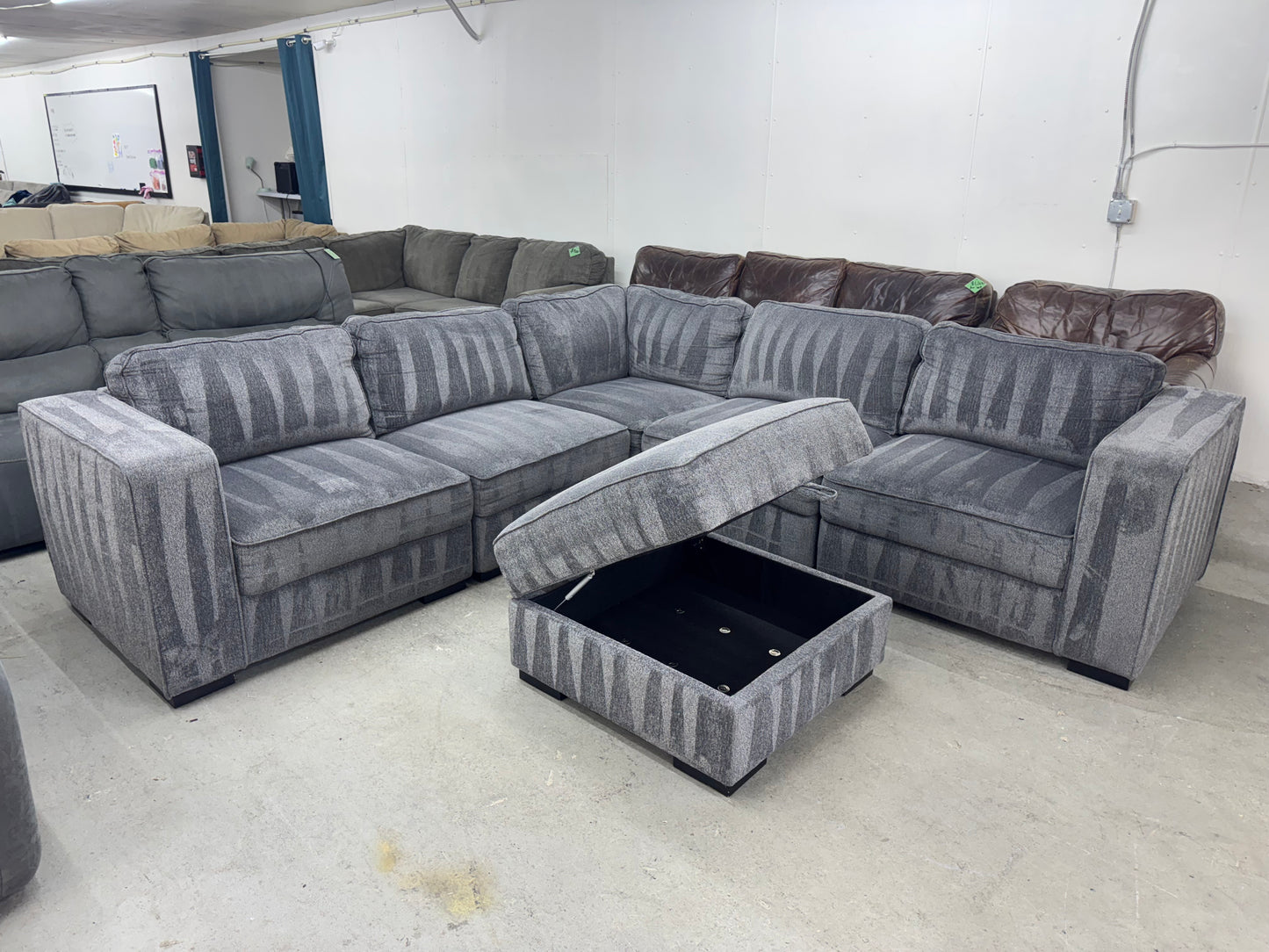Dark Gray 6 Piece Modular Sofa with Storage Ottoman