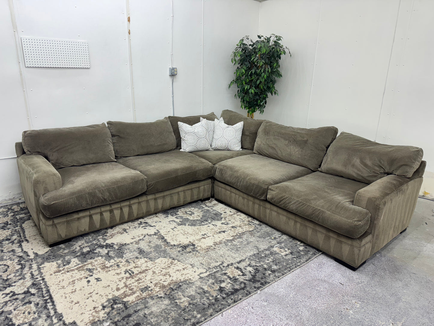 Gorgeous Taupe Deep-Seated Cindy Crawford Down-Filled Sectional Sofa
