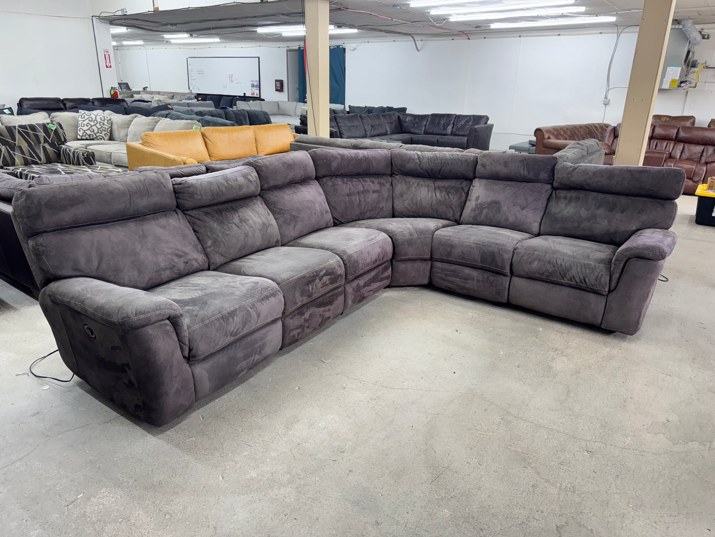 Gray 6 Piece Microfiber Modular Sectional with 2 Electric Recliners
