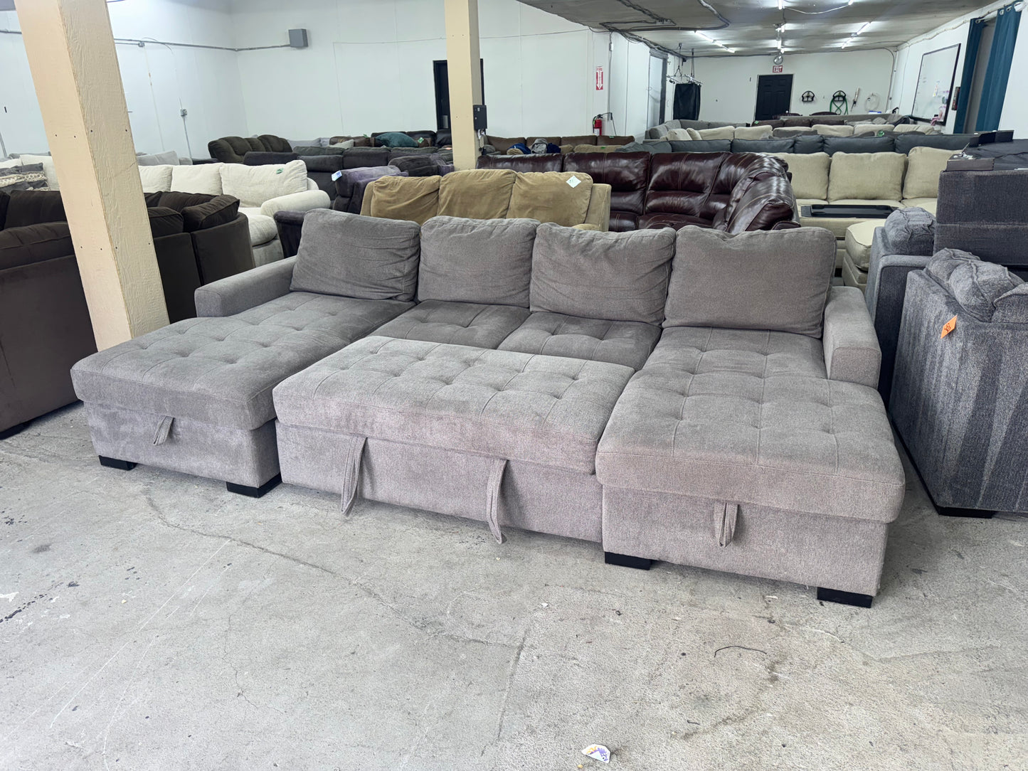 Gray Sleeper Sectional with Dual Storage Chaises