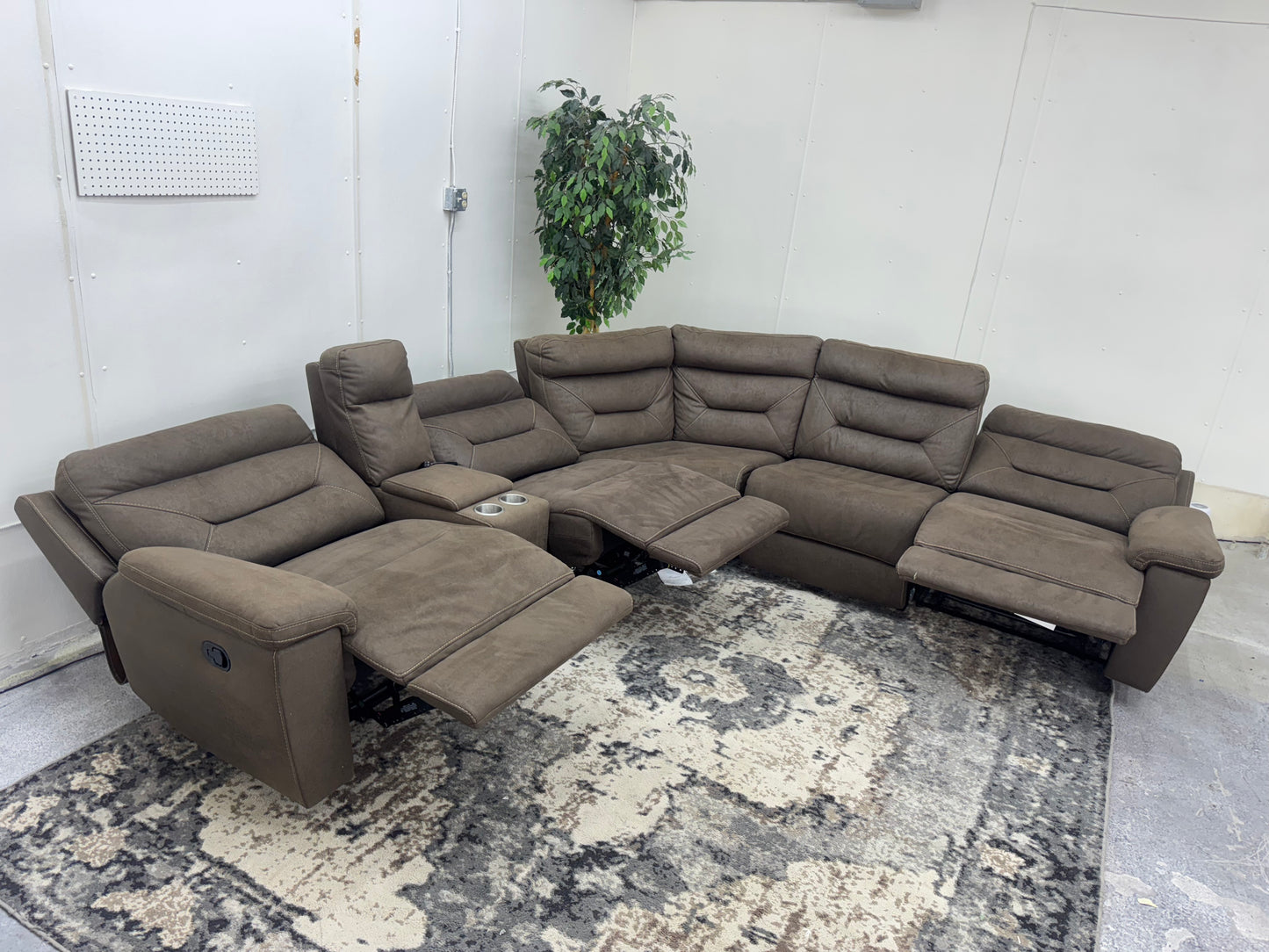 Brown 6 Piece Modular Sectional Couch with 3 Recliners