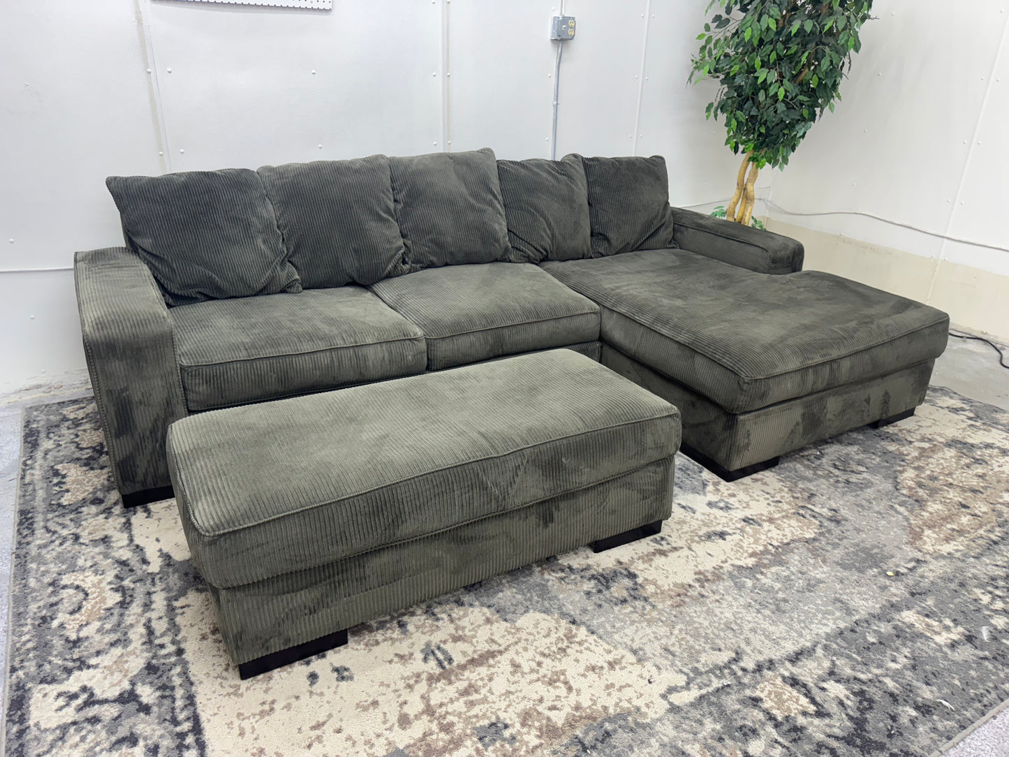 Gray L Shape Corduroy Sectional with Ottoman