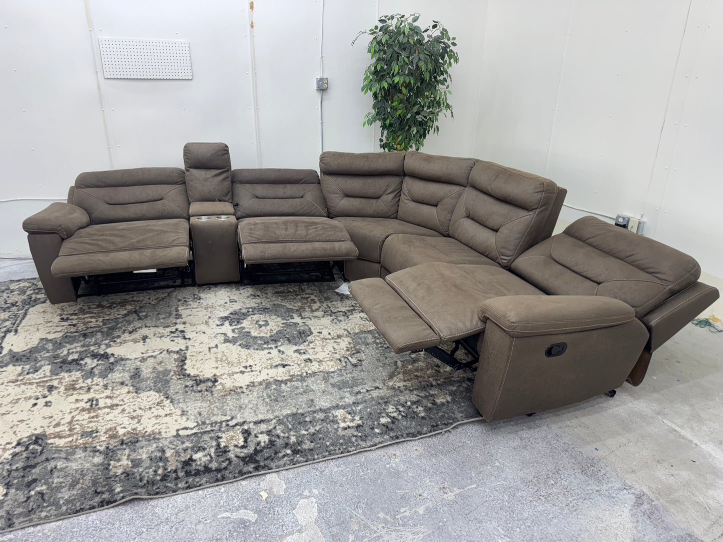 Brown 6 Piece Modular Sectional Couch with 3 Recliners