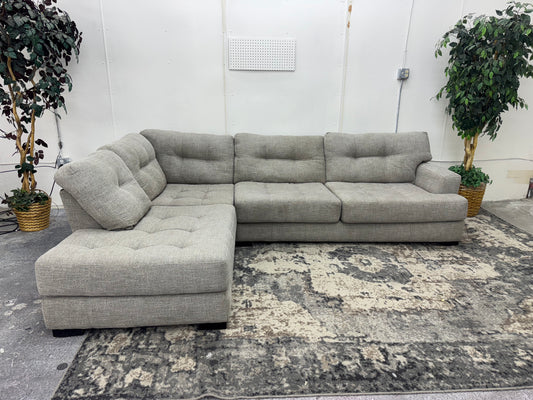 Gray L Shape Sectional Couch with Tufted Cushions