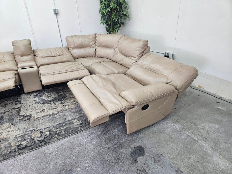 Beige Leather 6-Piece Modular Sofa with 3 Recliners
