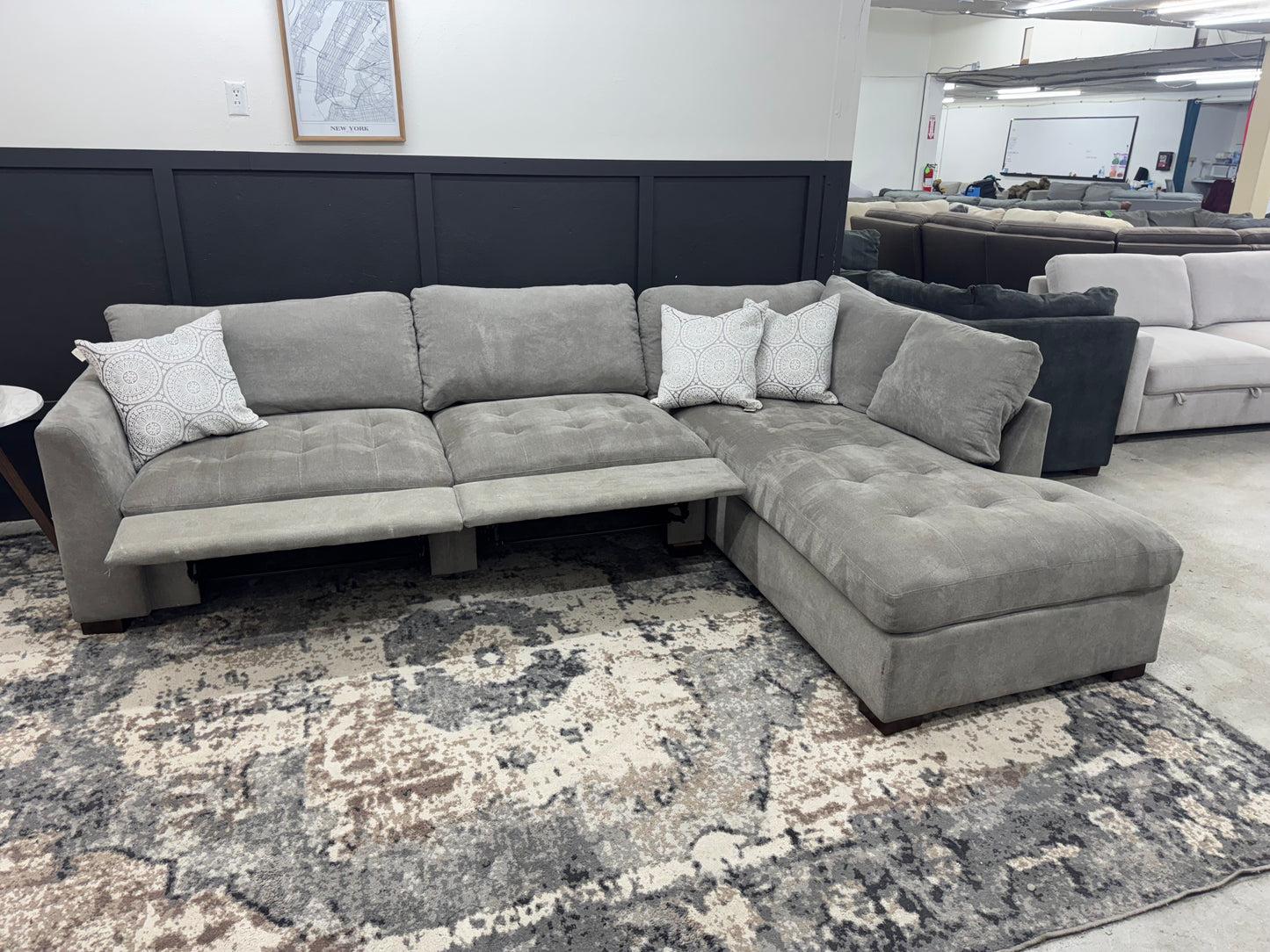 Gray L-Shaped Sectional with Two Electric Recliners