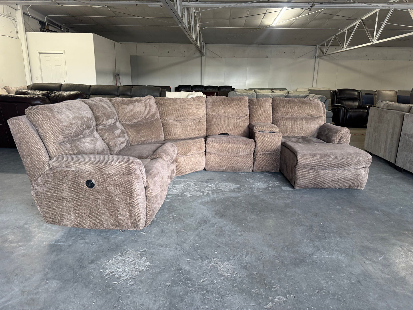 Brown Fabric Modular Reclining Sectional with Power & Chaise