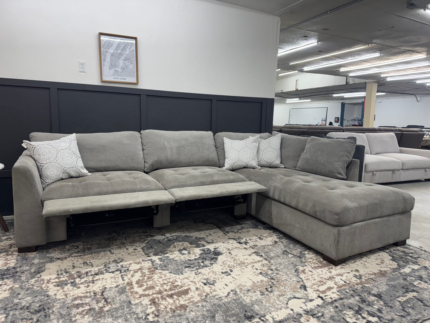 Gray L-Shaped Sectional with Two Electric Recliners
