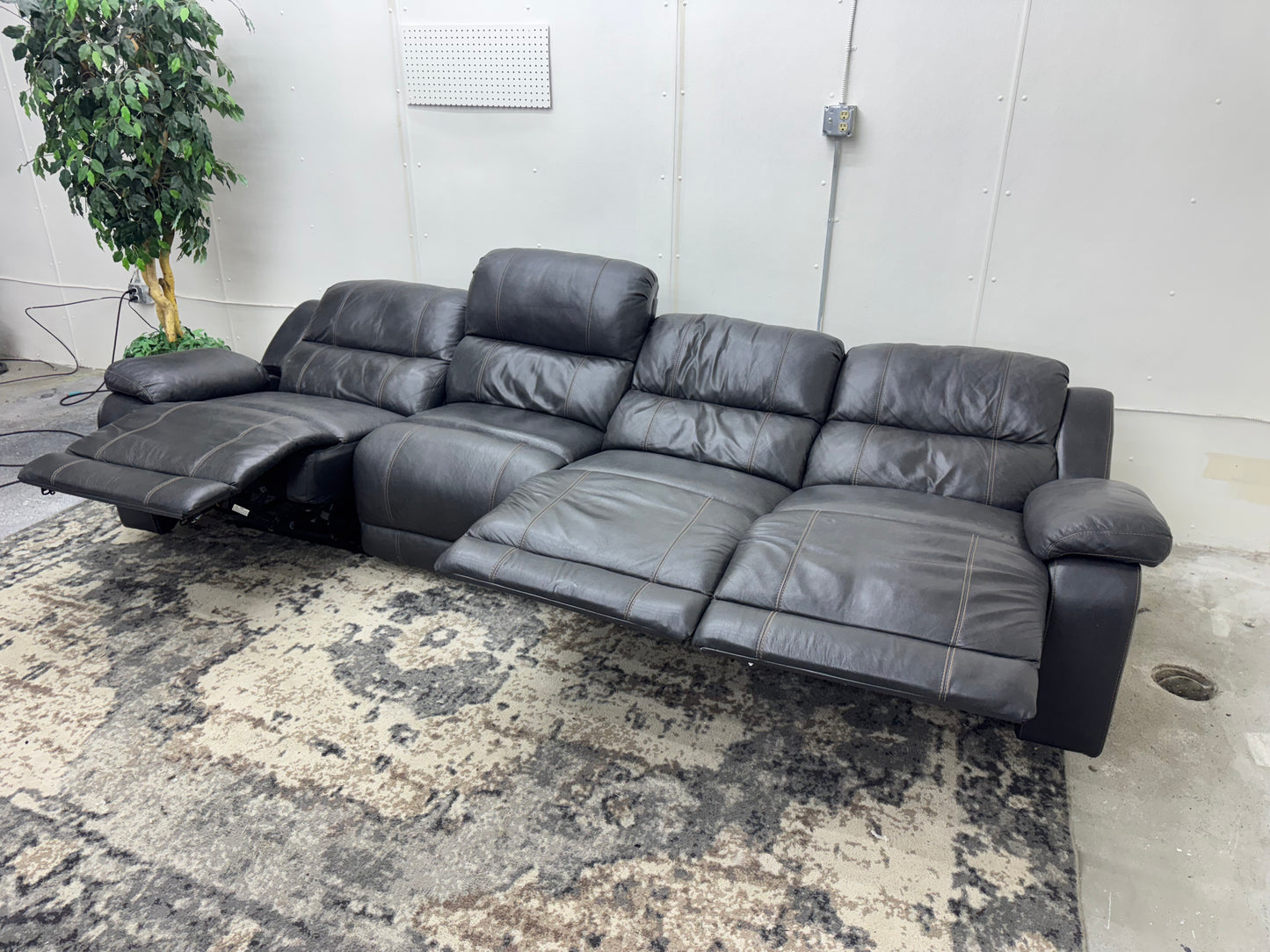 Charcoal Gray Theatre Style Modular 4PC Leather Reclining Couch