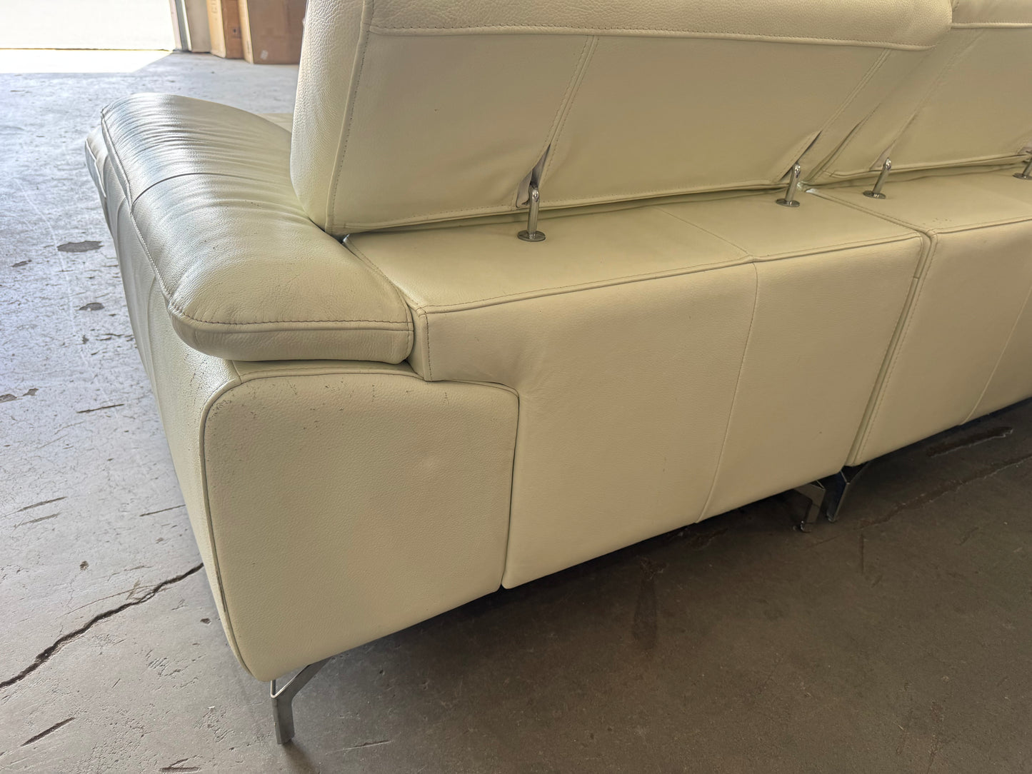 White Mid Century Modern Leather Chaise Sectional