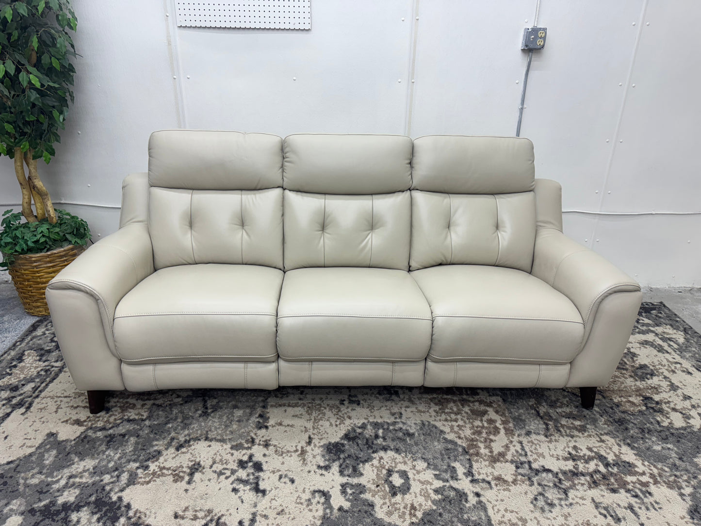 Beige Malibu Leather Power Reclining Sofa with Power Headrests