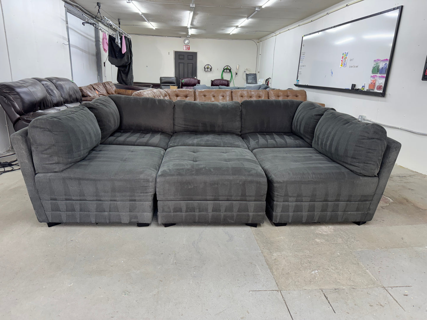 Gray Modular 6-Piece Sectional Couch with Storage Ottoman – Same Day Delivery Available!