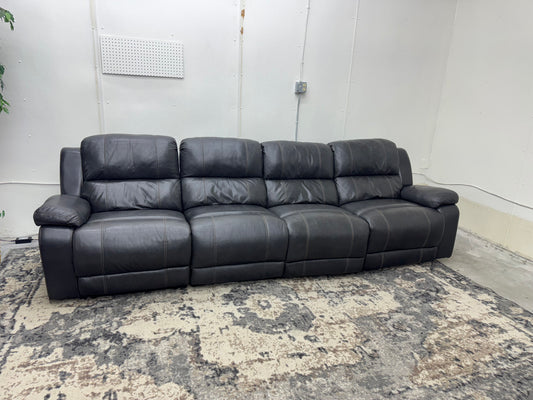 Charcoal Gray Theatre Style Modular 4PC Leather Reclining Couch