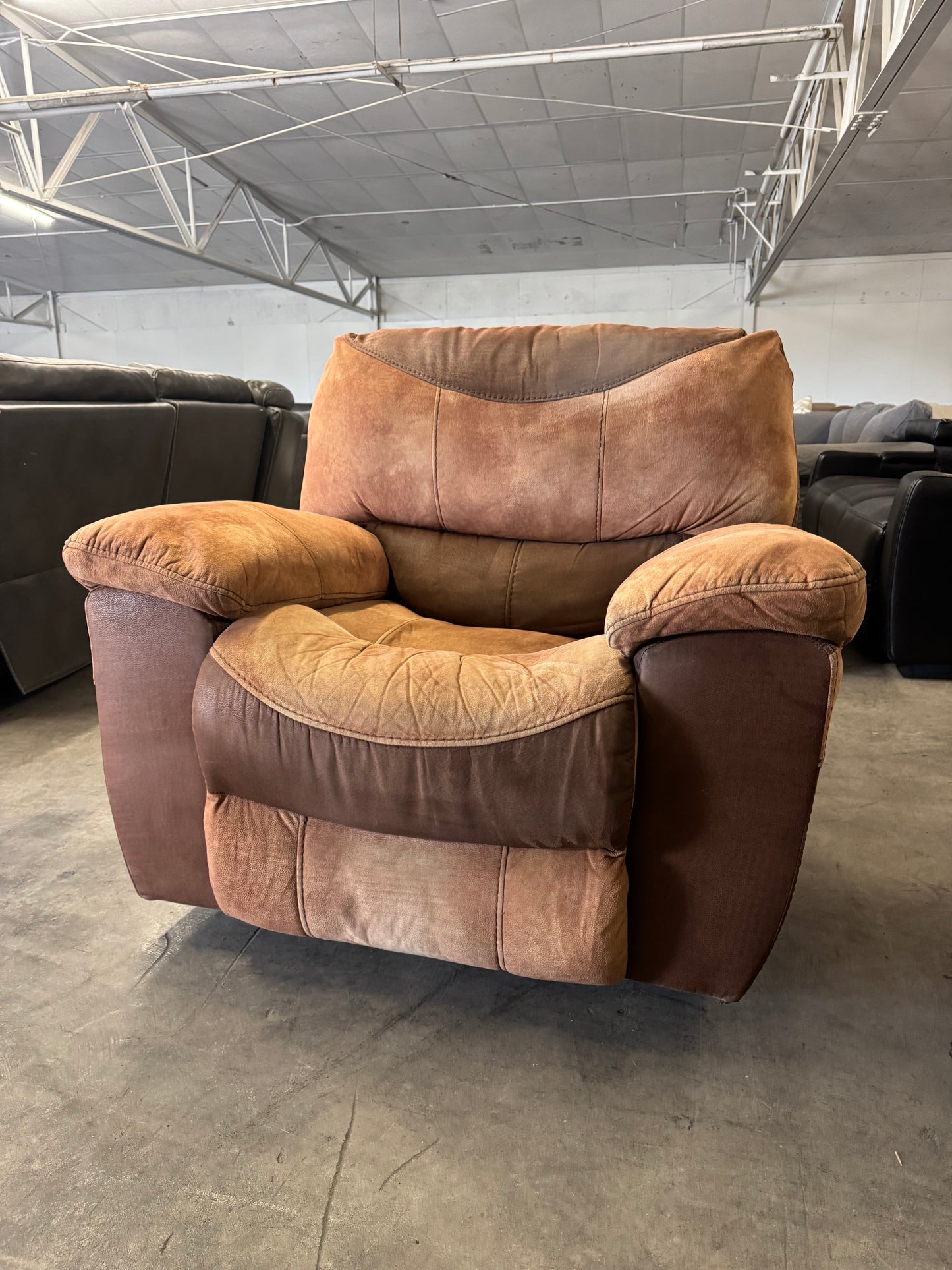 Brown / Beige Two-Toned Electric Rocking Recliner
