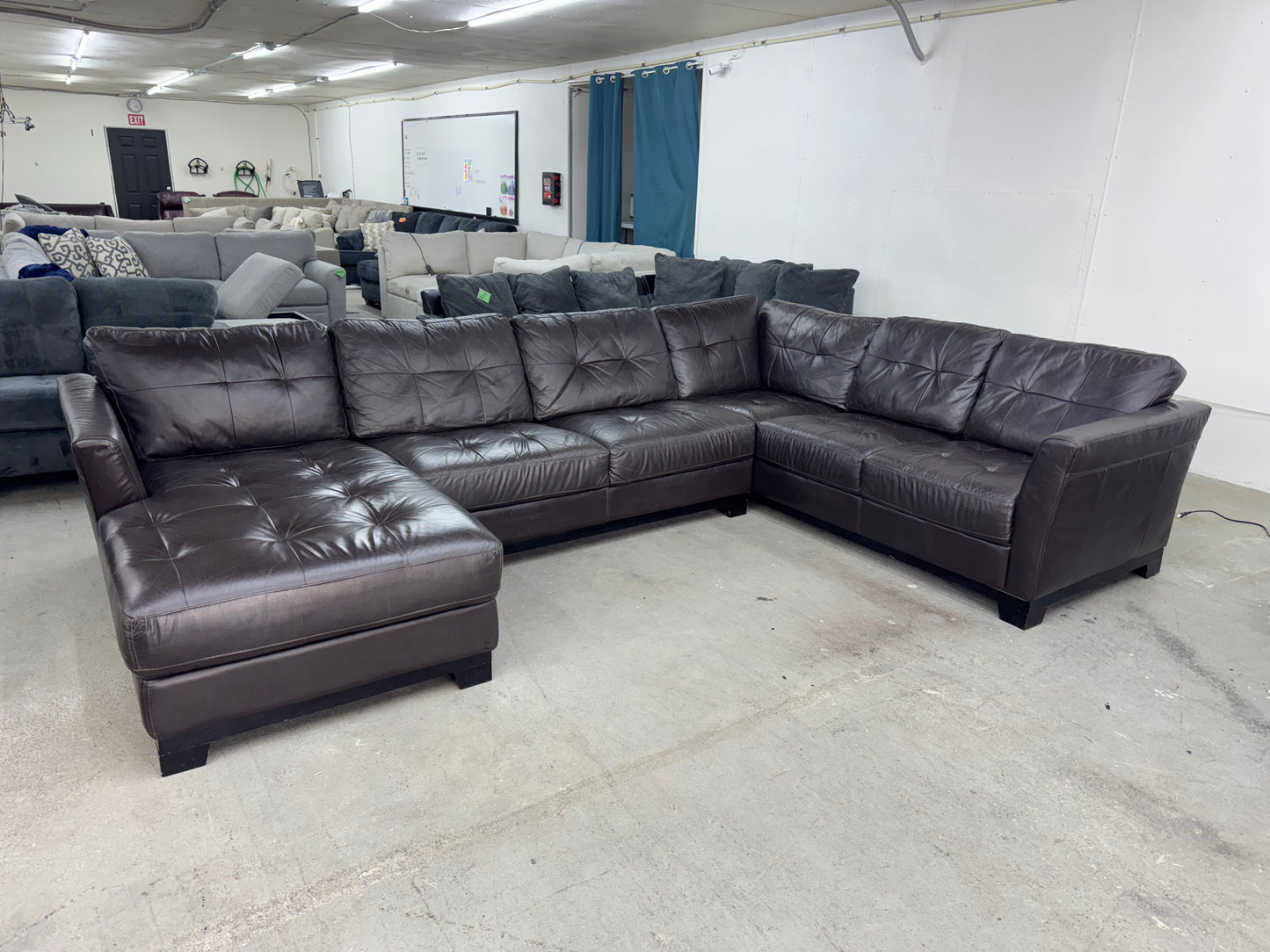 Dark Brown U Shape Leather Sectional Couch