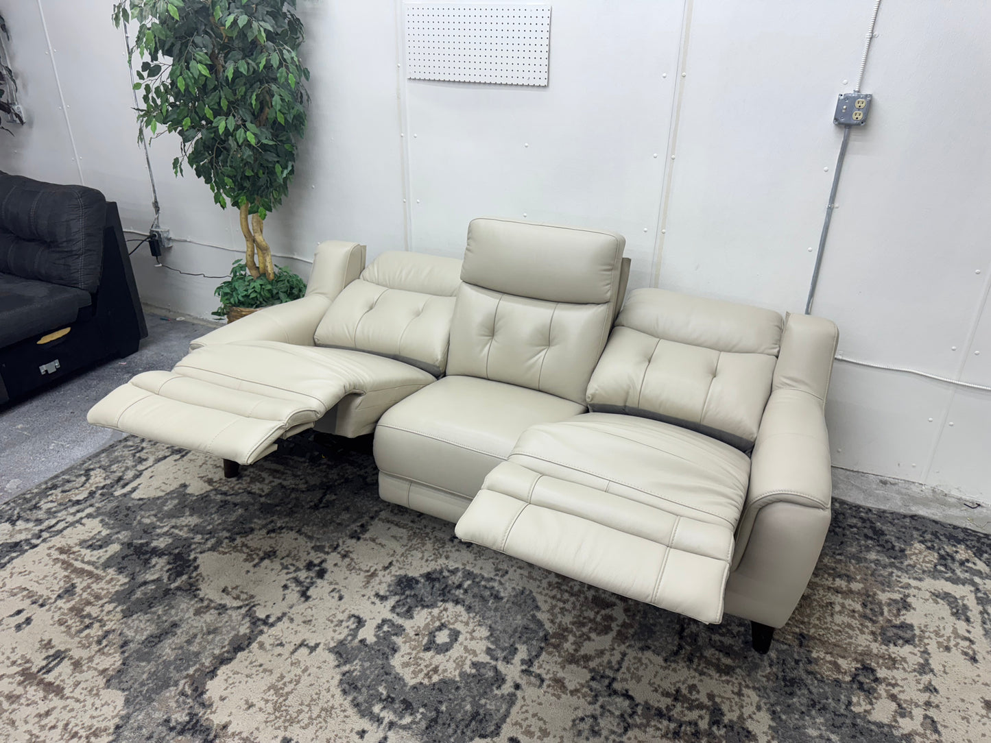 Beige Malibu Leather Power Reclining Sofa with Power Headrests