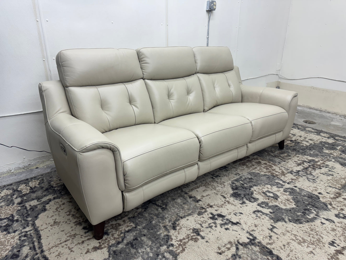 Beige Malibu Leather Power Reclining Sofa with Power Headrests