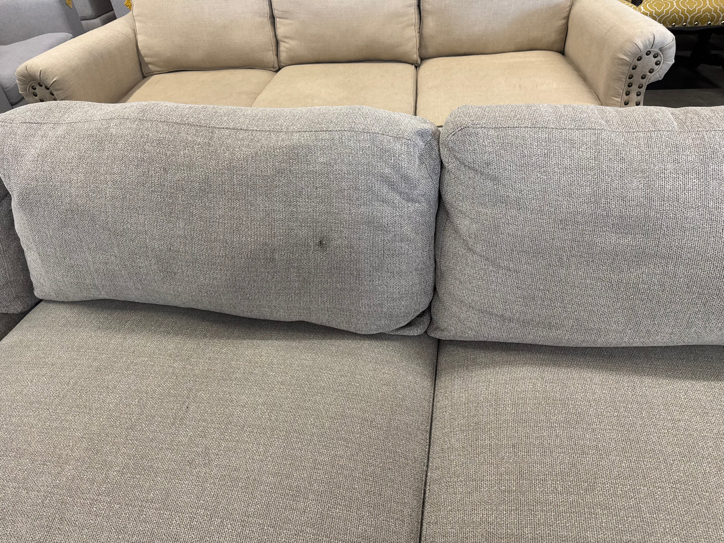 Beige L Shape Sectional Couch and Ottoman