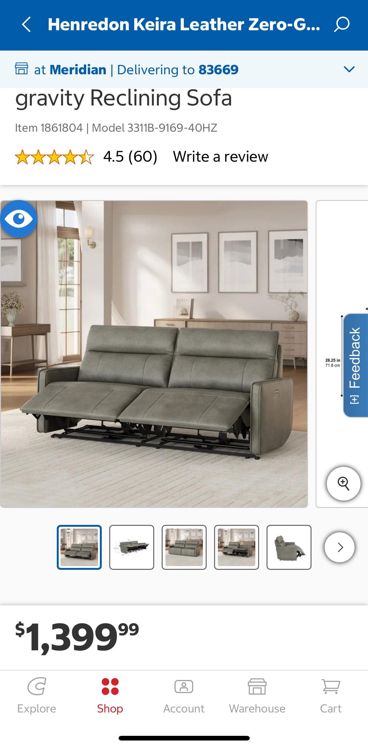 Henredon Keira Leather Zero-Gravity Power Reclining Sofa