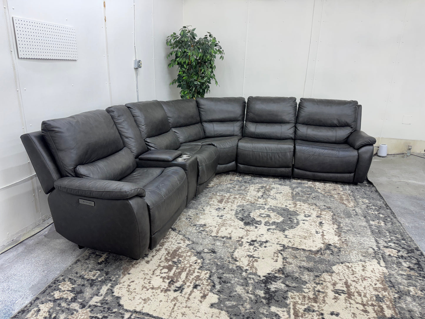 Gorgeous Charcoal Gray Leather “Lauretta” Modular Reclining Sectional